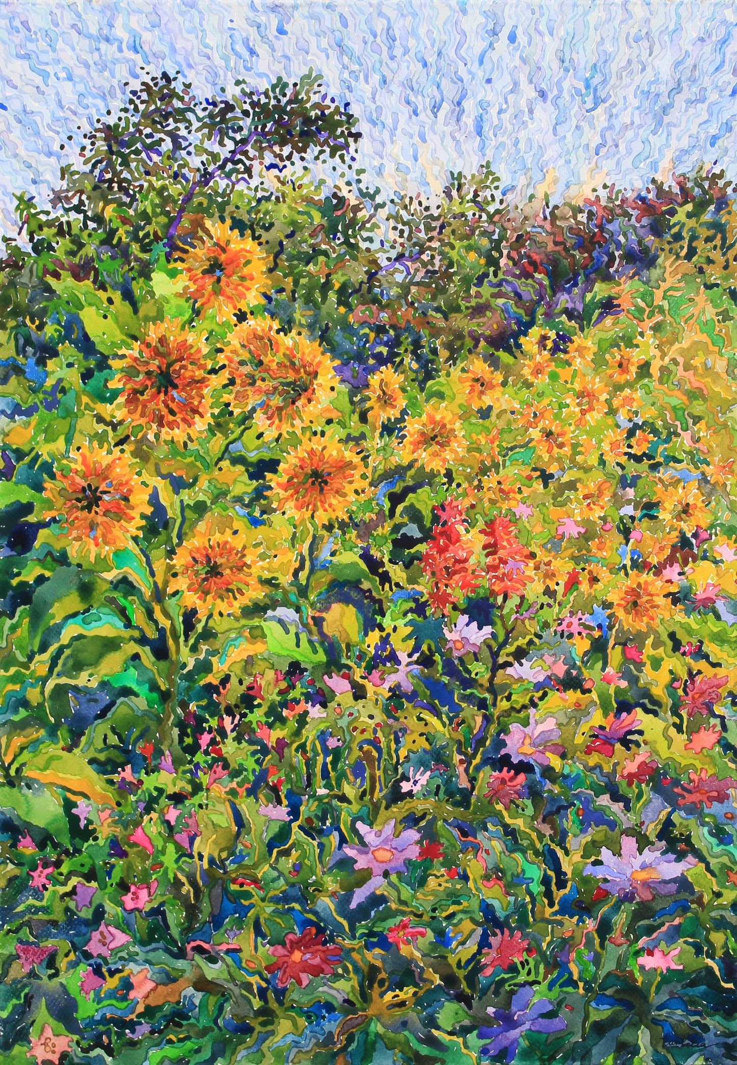 Yellow Sunflower Watercolor Print by Tanbelia