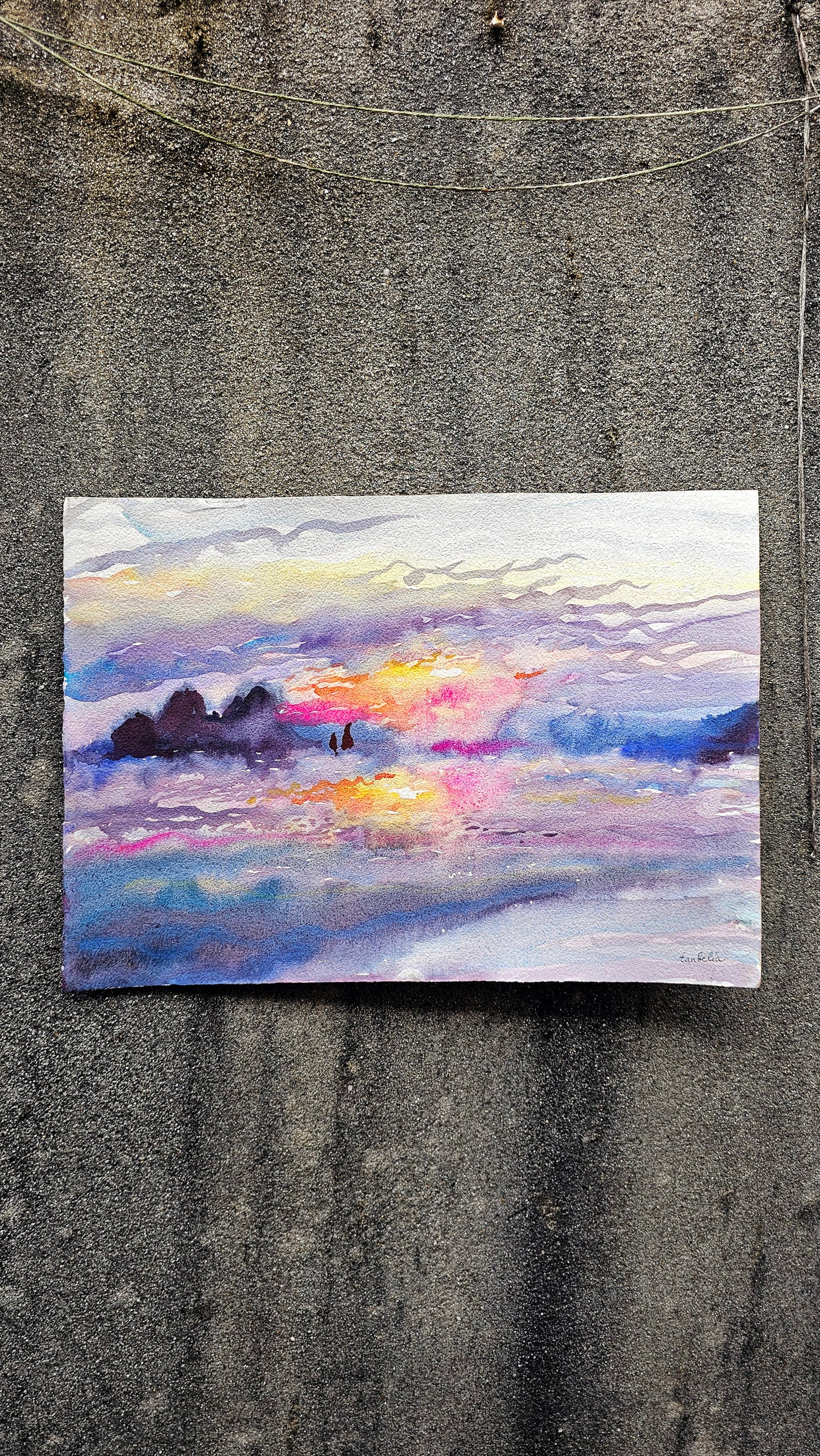Sunset Watercolor Painting by Tanbelia