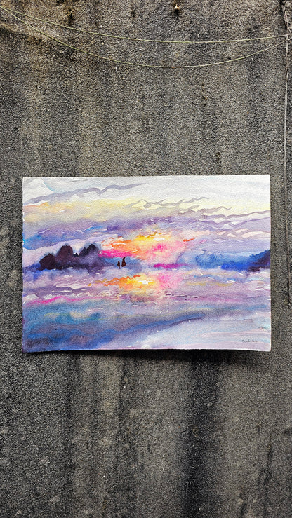 Sunset Watercolor Painting by Tanbelia
