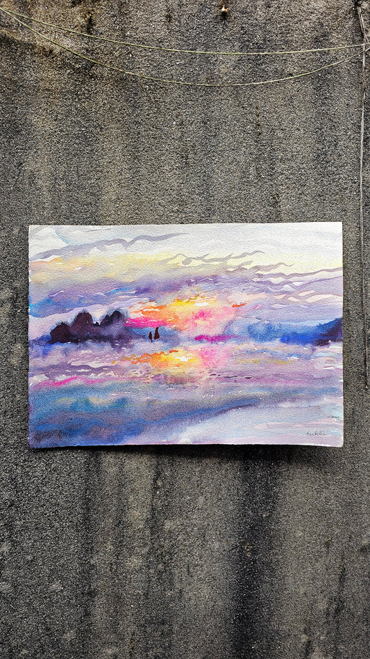 Sunset Watercolor Painting by Tanbelia