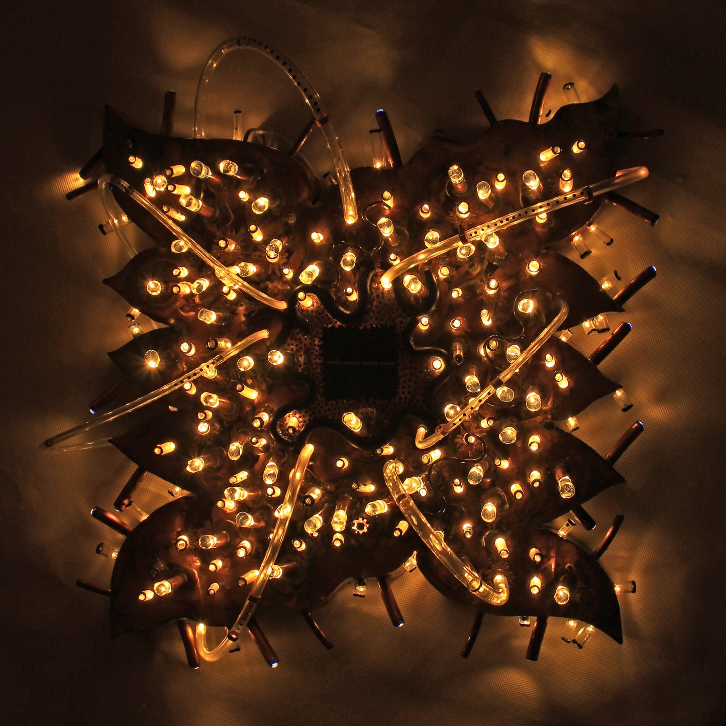 The Weed - Abstract Copper Sculpture with Solar Battery Light by Tanbelia