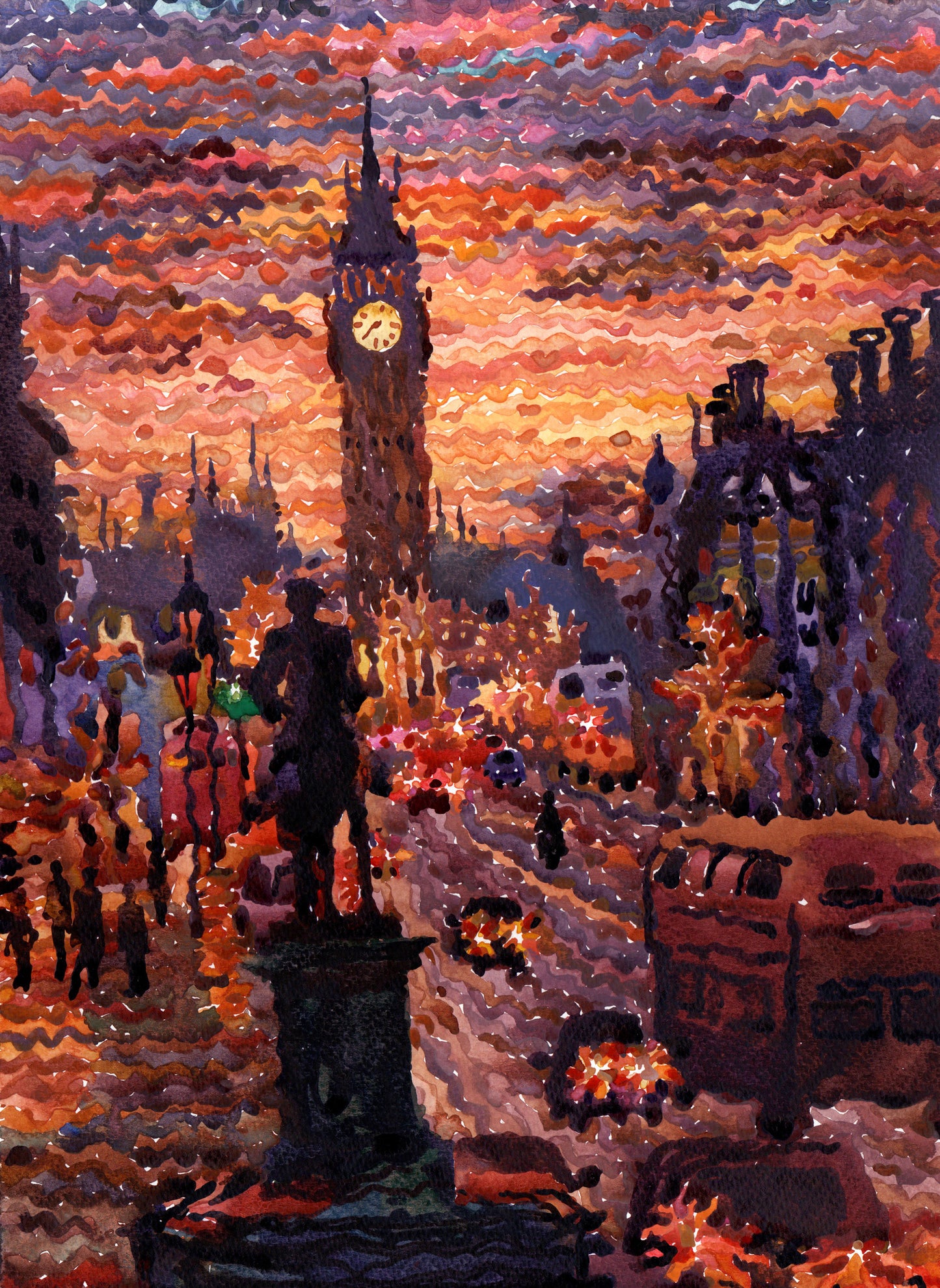 London City Watercolor Painting by Tanbelia
