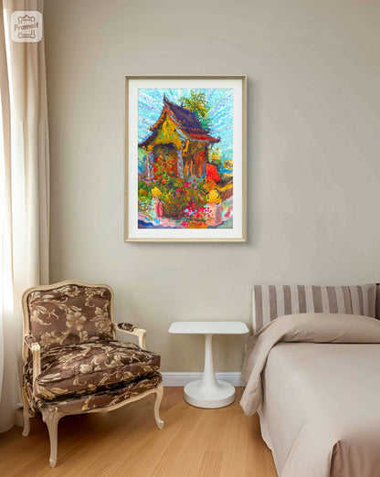 Xieng Mouane Temple in Laos Watercolor Print