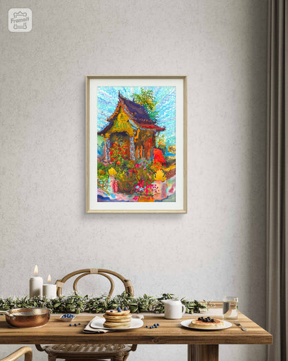 Xieng Mouane Temple in Laos Watercolor Print