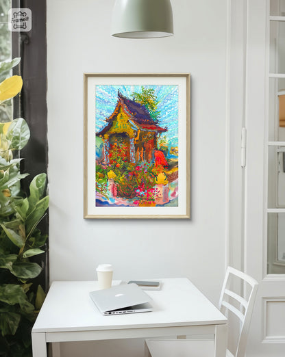 Xieng Mouane Temple in Laos Watercolor Print