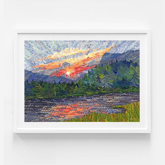 Yellowstone National Park Sunset on the Madison River Watercolor Original Painting by Tanbelia