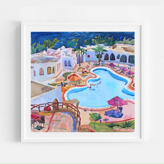 Swimming Pool Watercolor Painting by Tanbelia