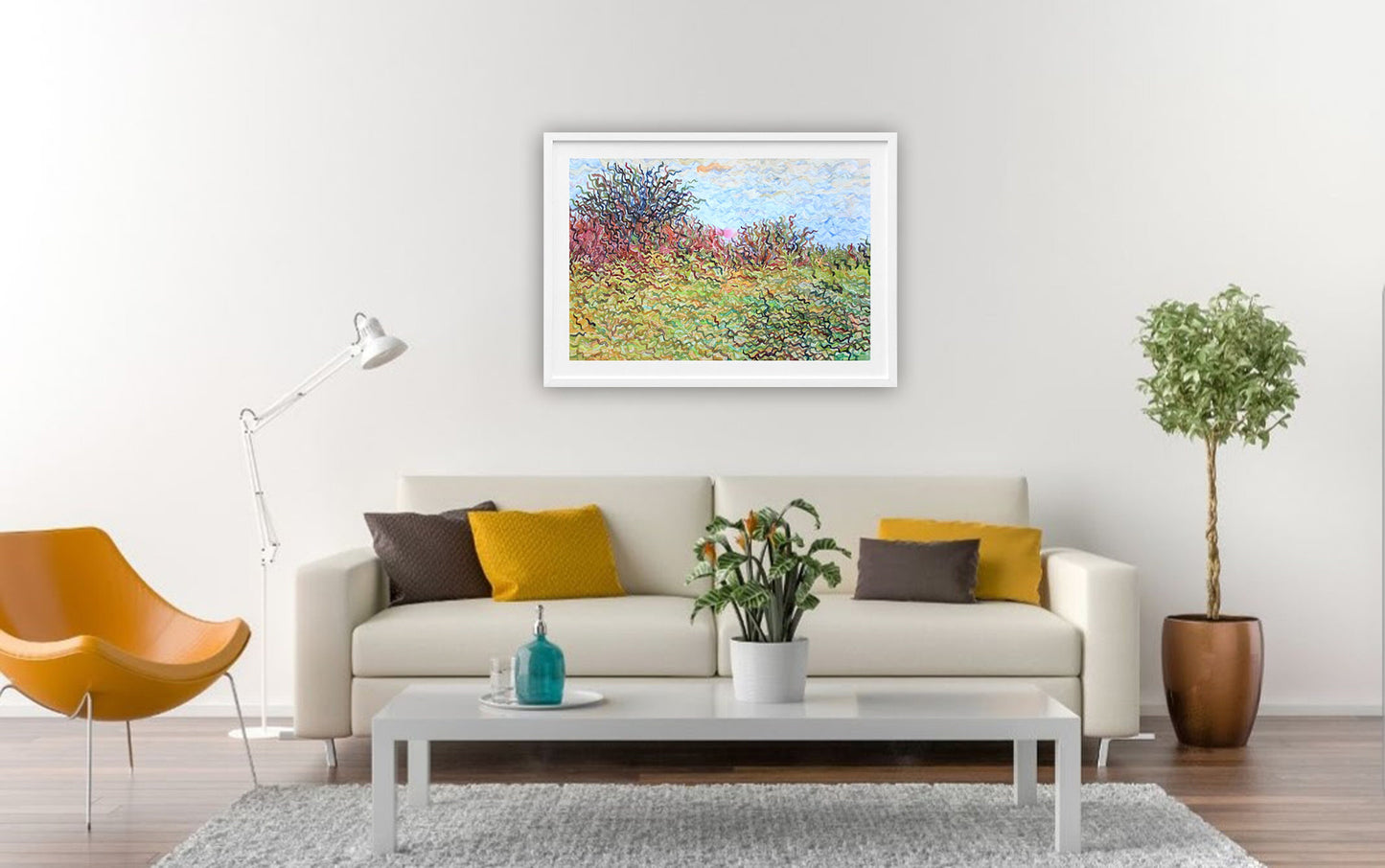 Goldenrod Field Watercolor Painting by Tanbelia