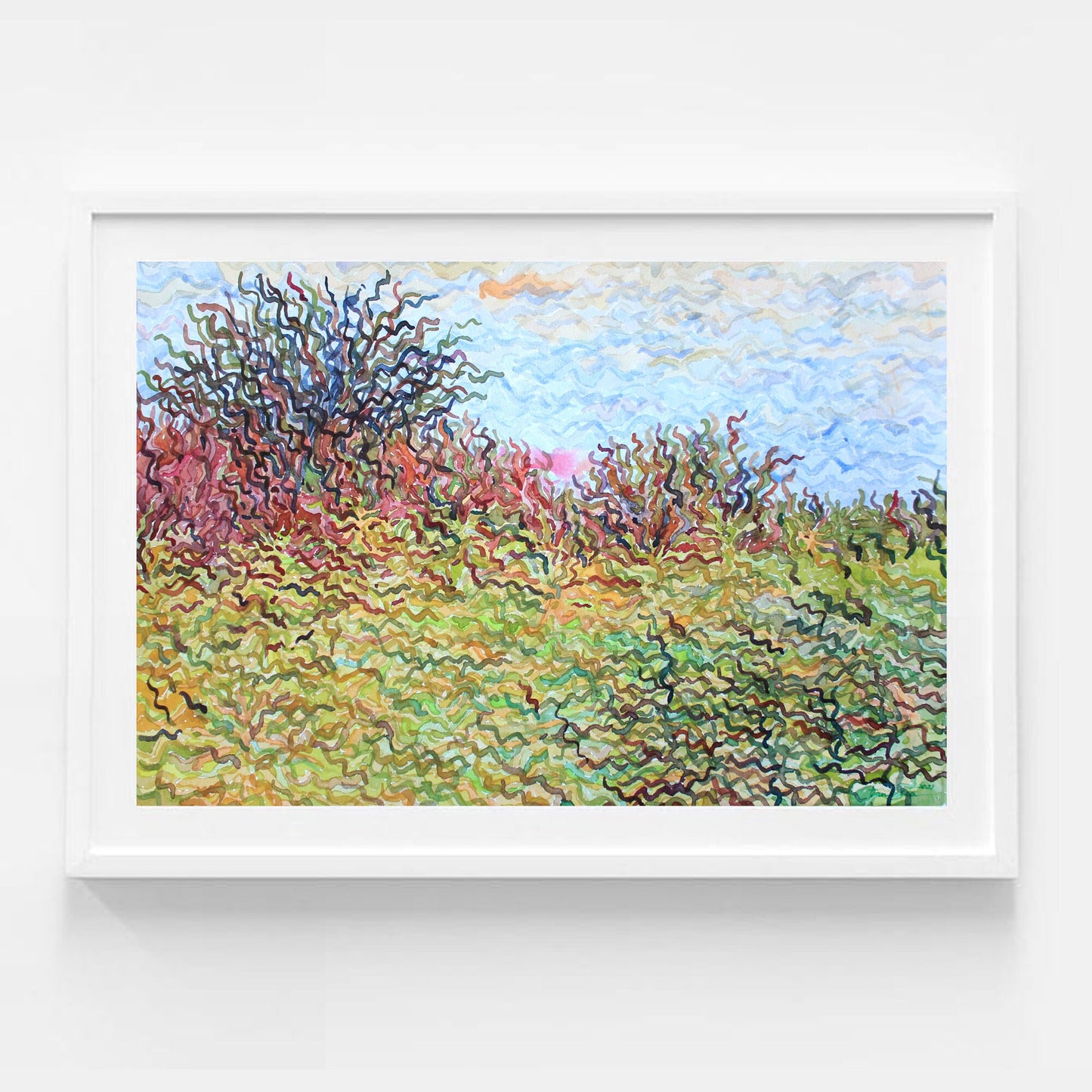 Goldenrod Field Watercolor Painting by Tanbelia