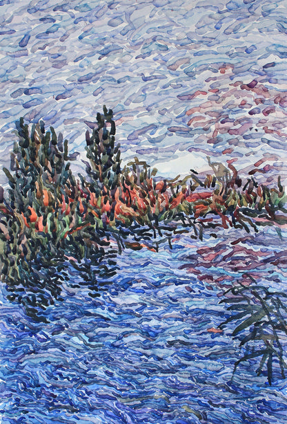 Blue Impressionist Landscape Painting by Tanbelia