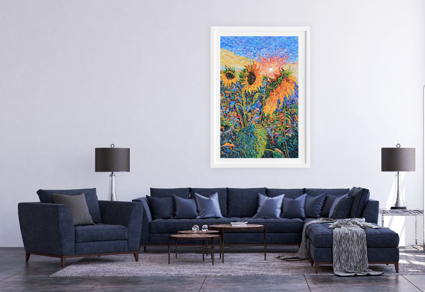 Extra Large Sunflowers Watercolor Painting by Tanbelia