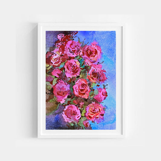 Pink Rose Original Watercolor Flower Painting by Tanbelia