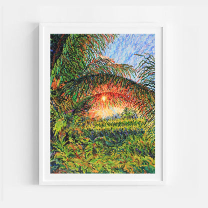 Sunrise in Rice Field in Bali Watercolor Original Painting by Tanbelia