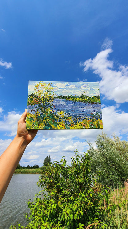 Blue Lake Watercolor Original Painting by Tanbelia