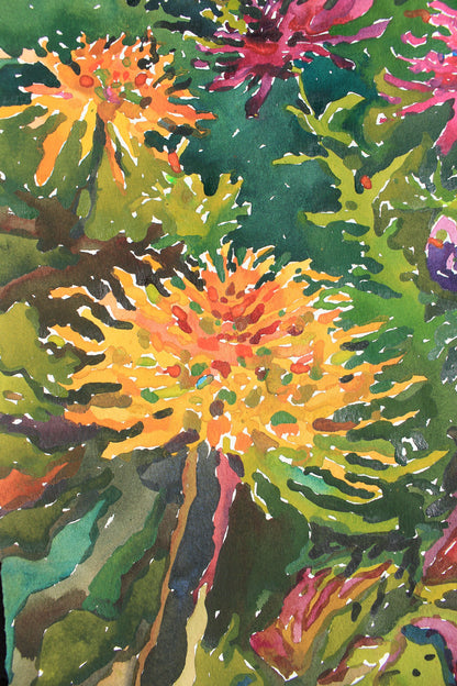 Dahlias Watercolor Original Painting by Tanbelia