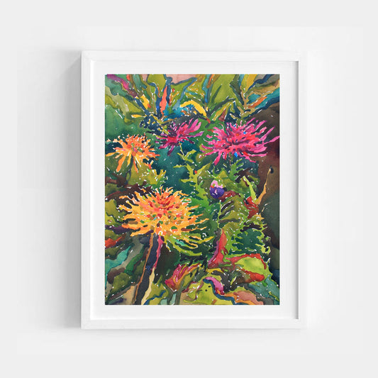 Dahlias Watercolor Original Painting by Tanbelia