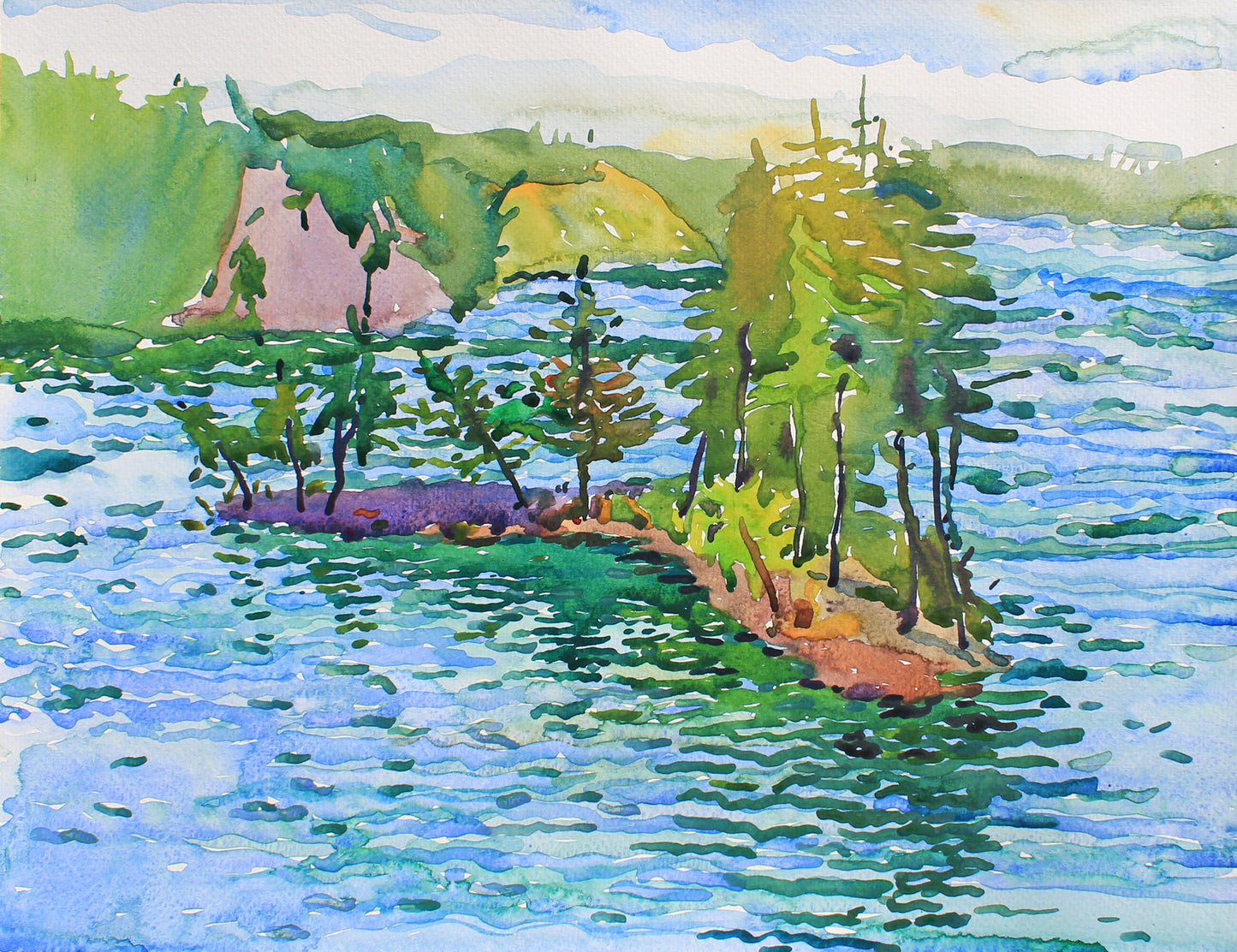 Emerald Green Lake Landscape Watercolor by Tanbelia