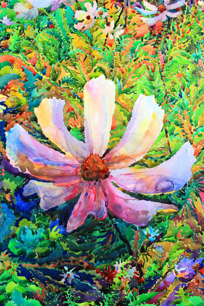 Extra Large Cosmeia Flowers Watercolor Original Painting by Tanbelia