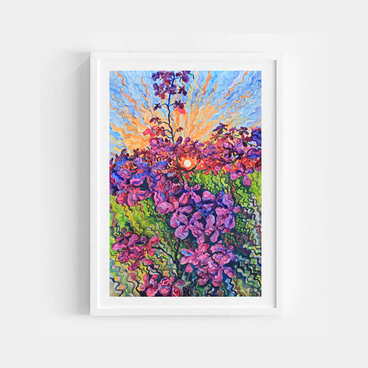 Dame's Rocket Purple Flowers Watercolor Original Painting by Tanbelia