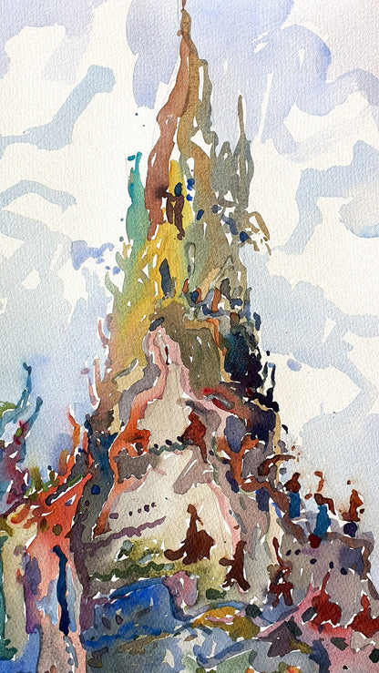 Wat Arun Buddhist Temple Watercolor Original Painting by Tanbelia