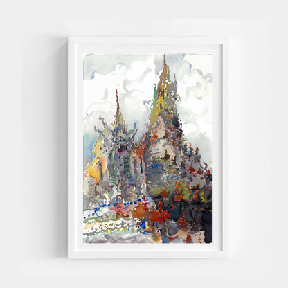 Wat Arun Buddhist Temple Watercolor Original Painting by Tanbelia