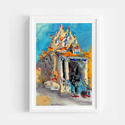 Wat Pariwat Buddhist Temple Watercolor Original Painting by Tanbelia