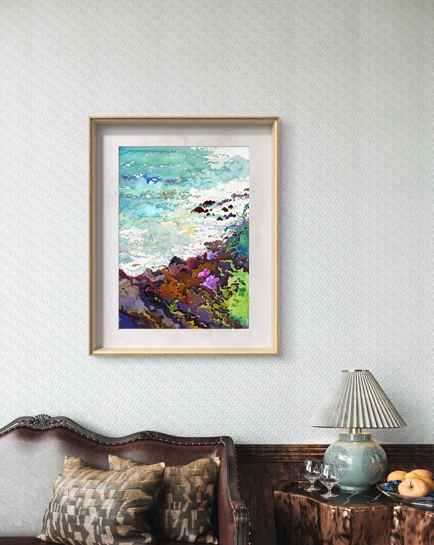 Parrot Rock Island in Mirissa Beach Watercolor Original Painting by Tanbelia