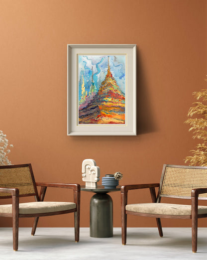 Buddhist Stupas in Wat Pho Temple in Bangkok Watercolor Original Artwork by Tanbelia