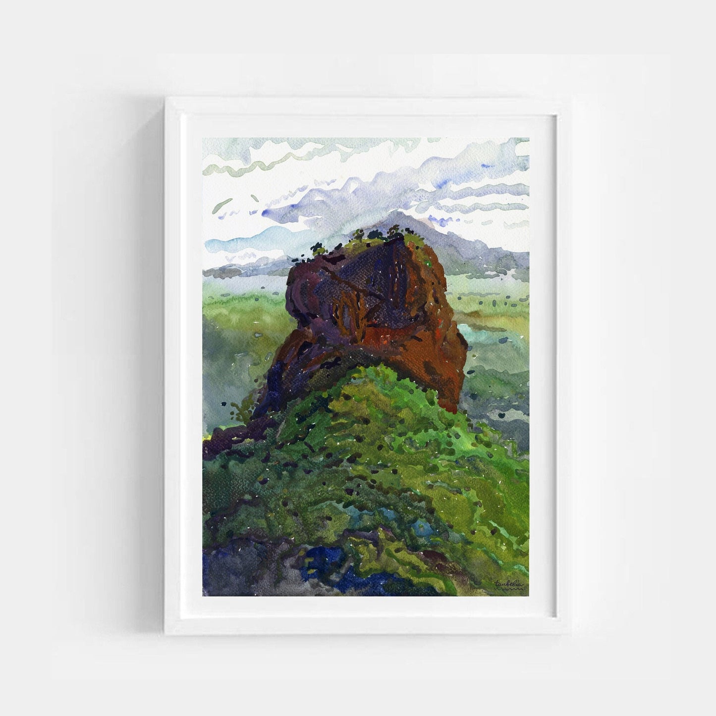 Sigiriya Rock Fortress Watercolor Original Painting by Tanbelia