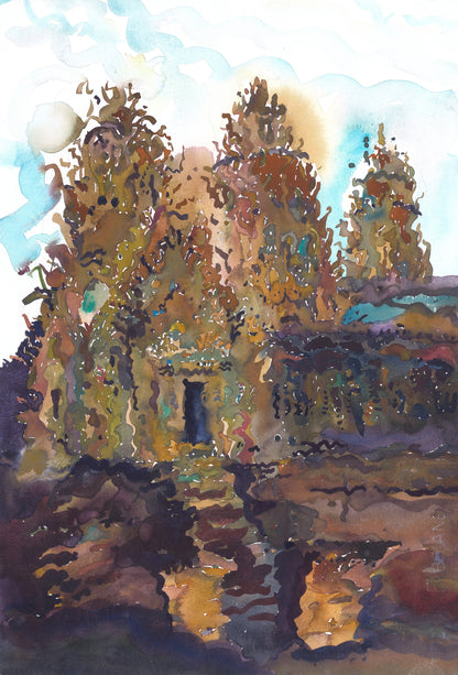 Angkor Wat Temple in Cambodia Watercolor Original Painting