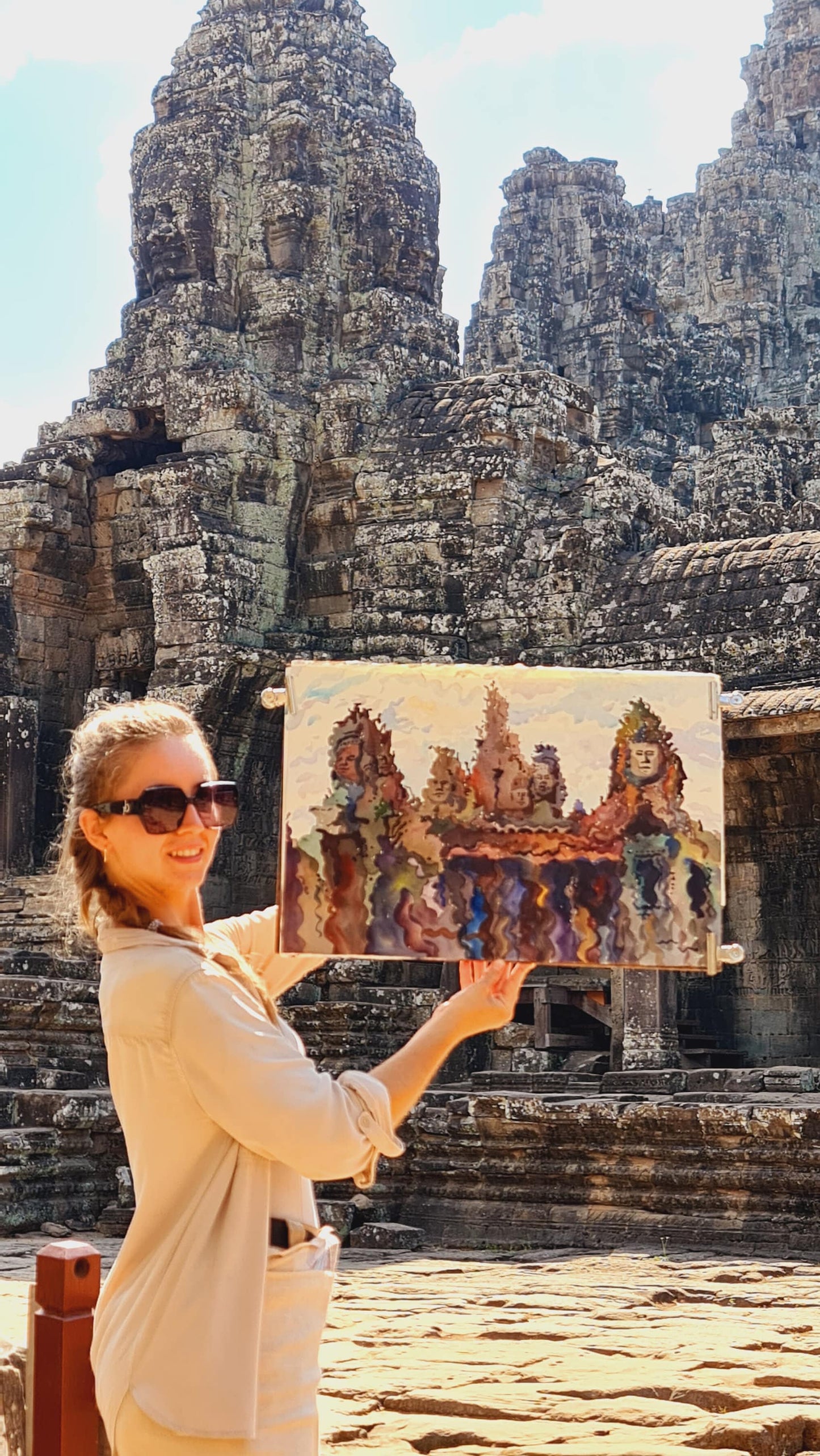 Bayon Temple Painting in Angkor Wat in Cambodia by Tanbelia