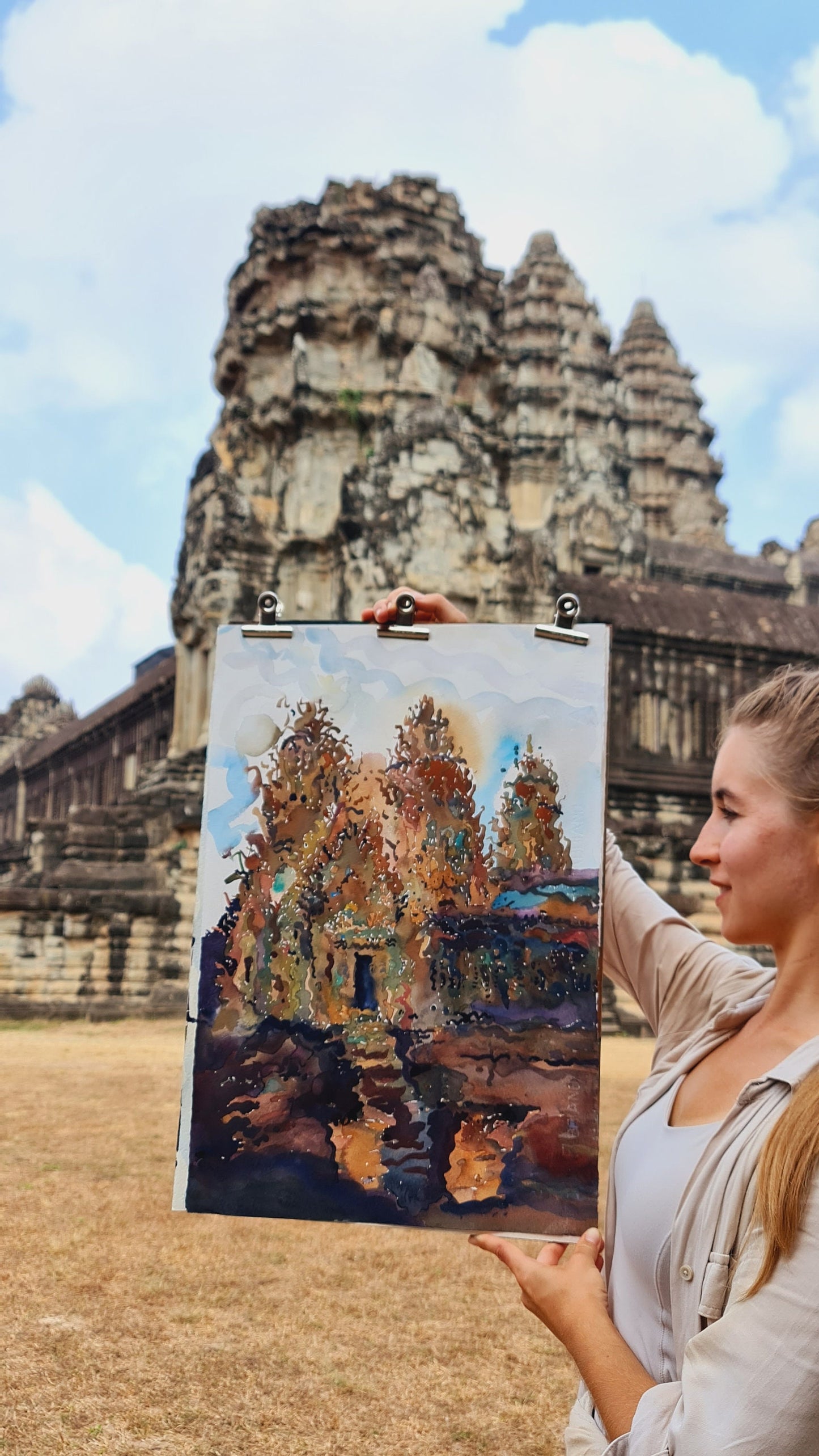 Angkor Wat Temple in Cambodia Watercolor Original Painting