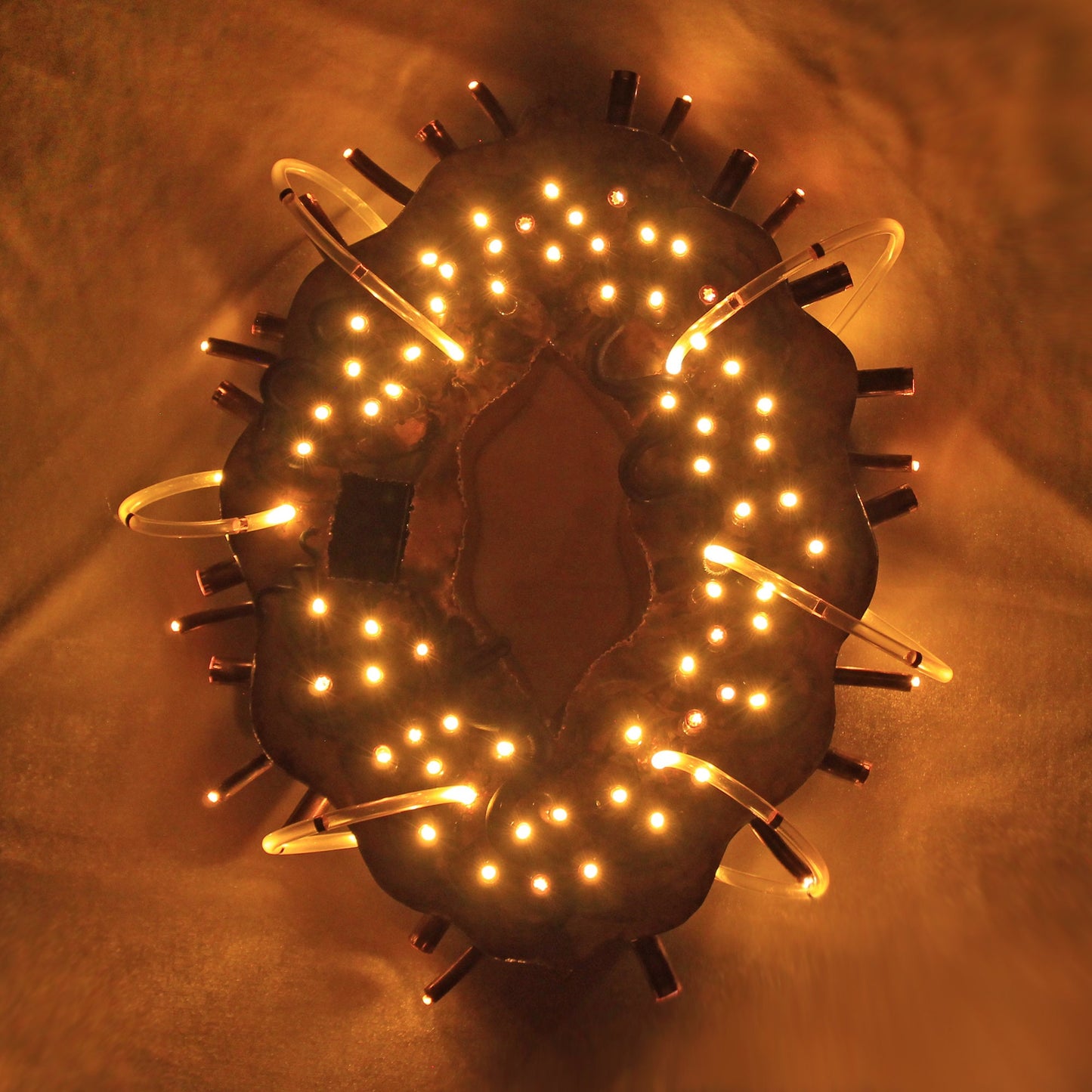 Abstract Copper Sculpture of Milkweed seed with Solar Battery Light by Tanbelia