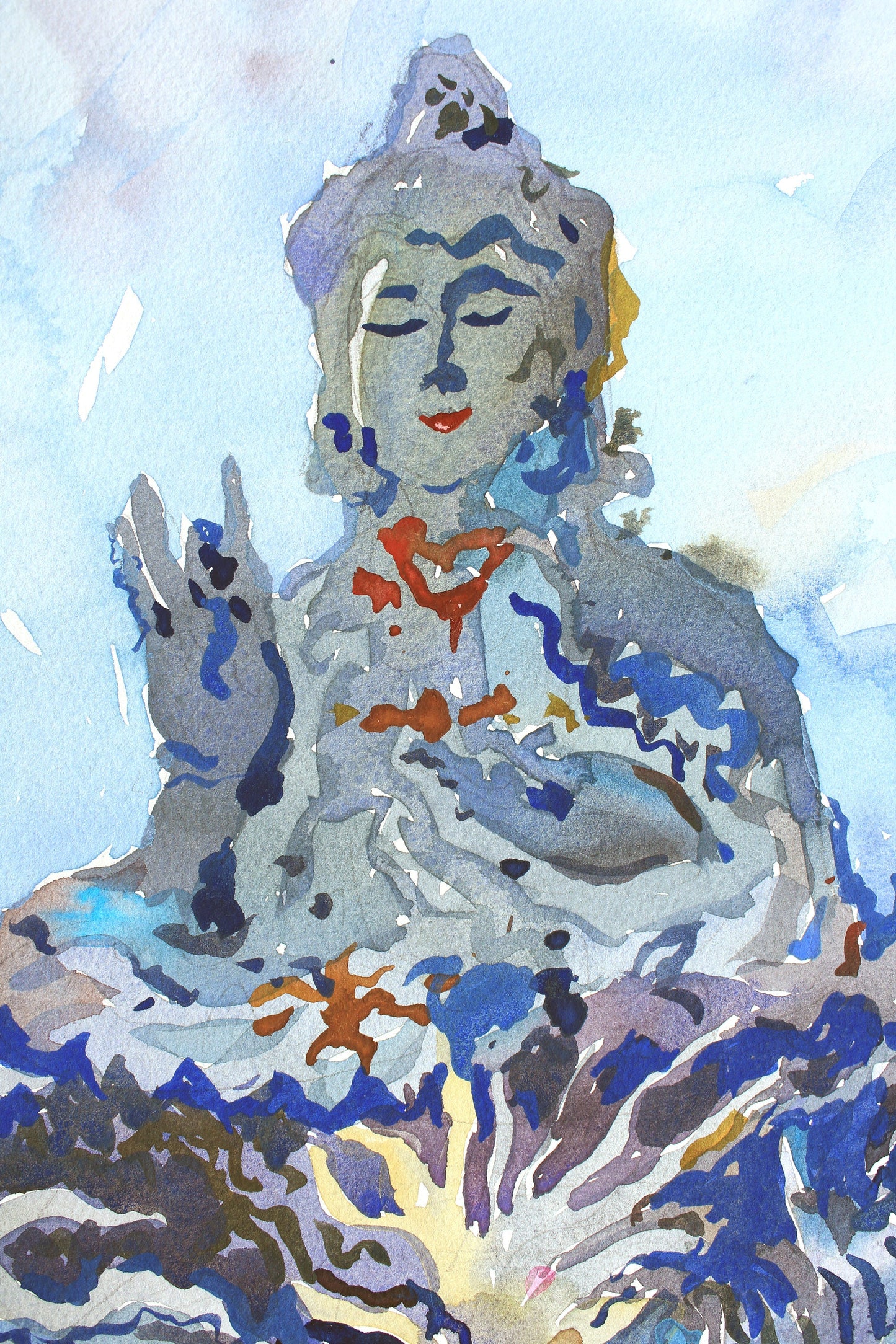 Goddess of Mercy Temple in Chiang Rai Watercolor Original Painting by Tanbelia