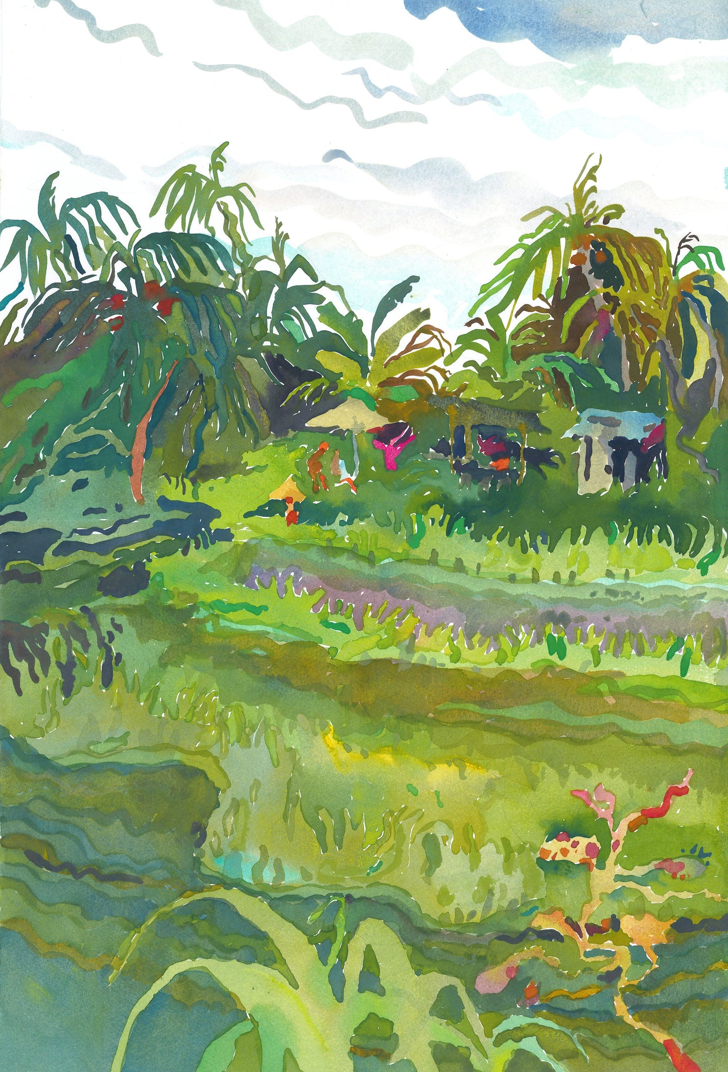 Ceking Rice Terrace in Ubud in Bali Watercolor Original Artwork by Tanbelia