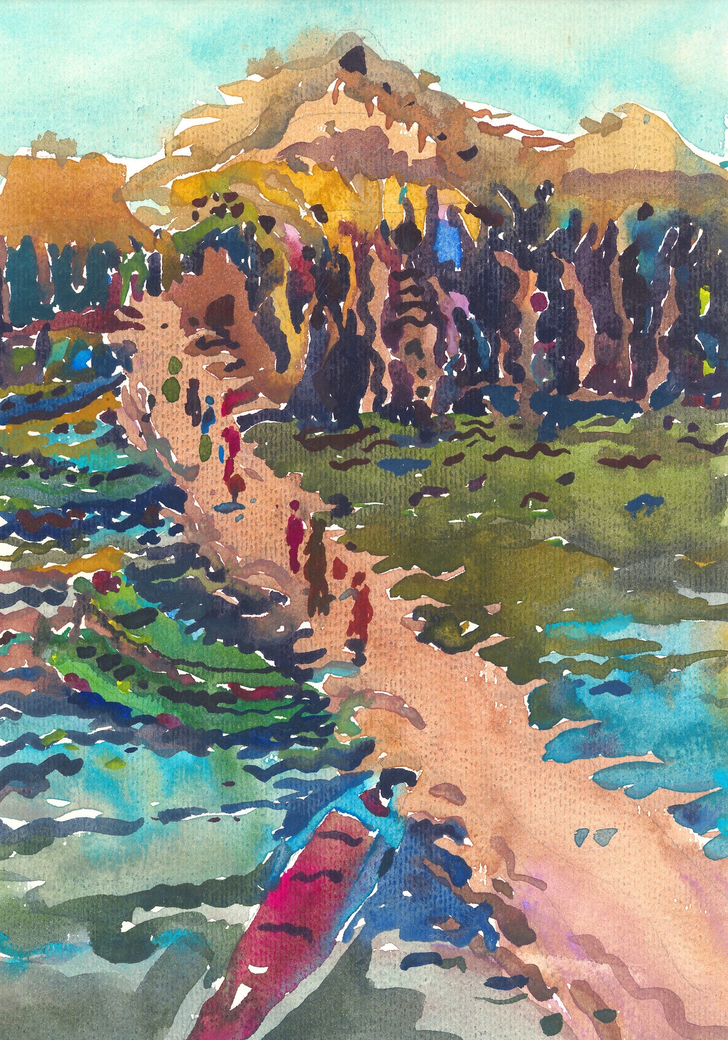 Boats in Kampie Village in Cambodia Original Watercolor by Tanbelia