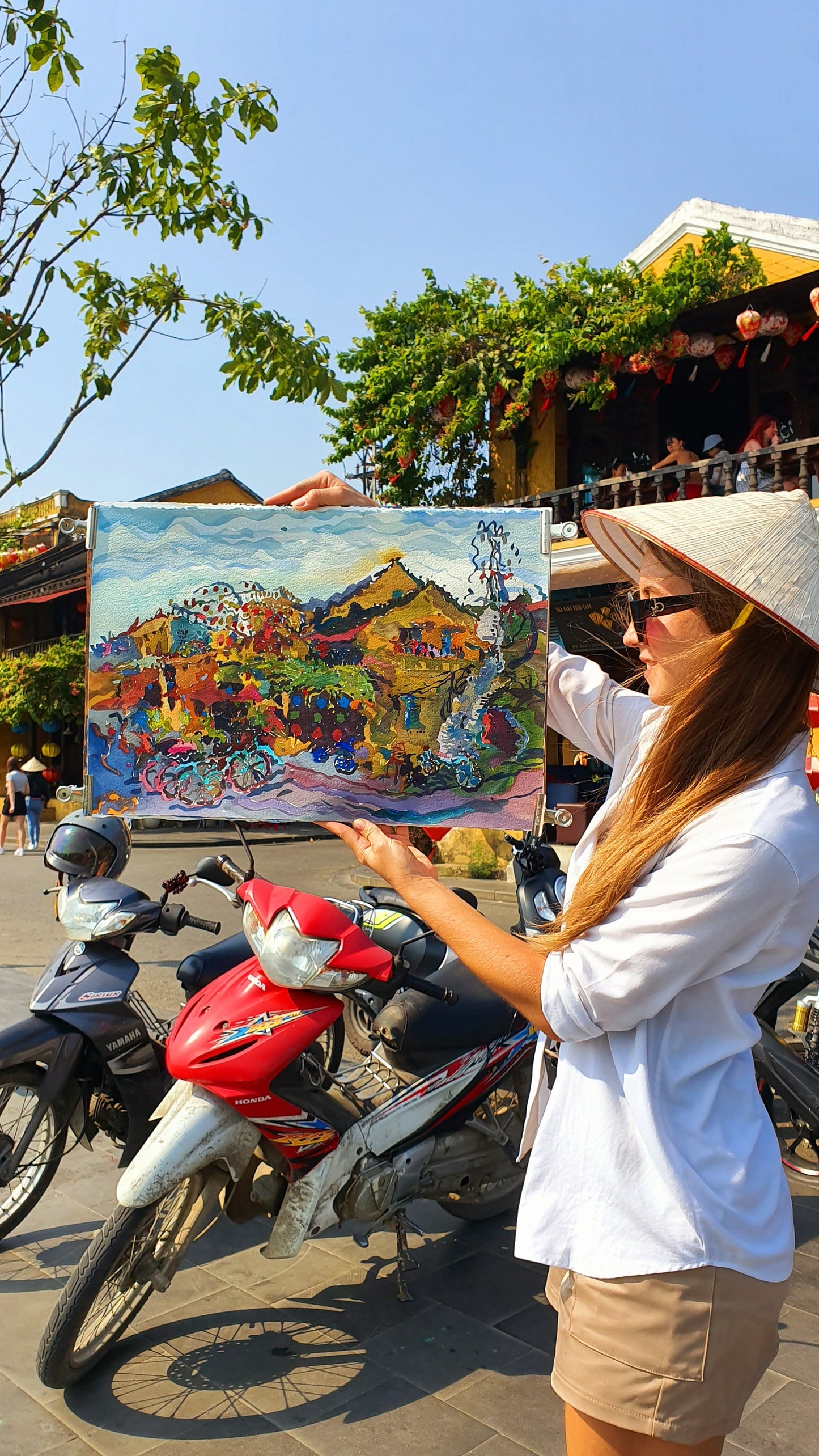 Hoi An City in Vietnam Watercolor Artwork by Tanbelia