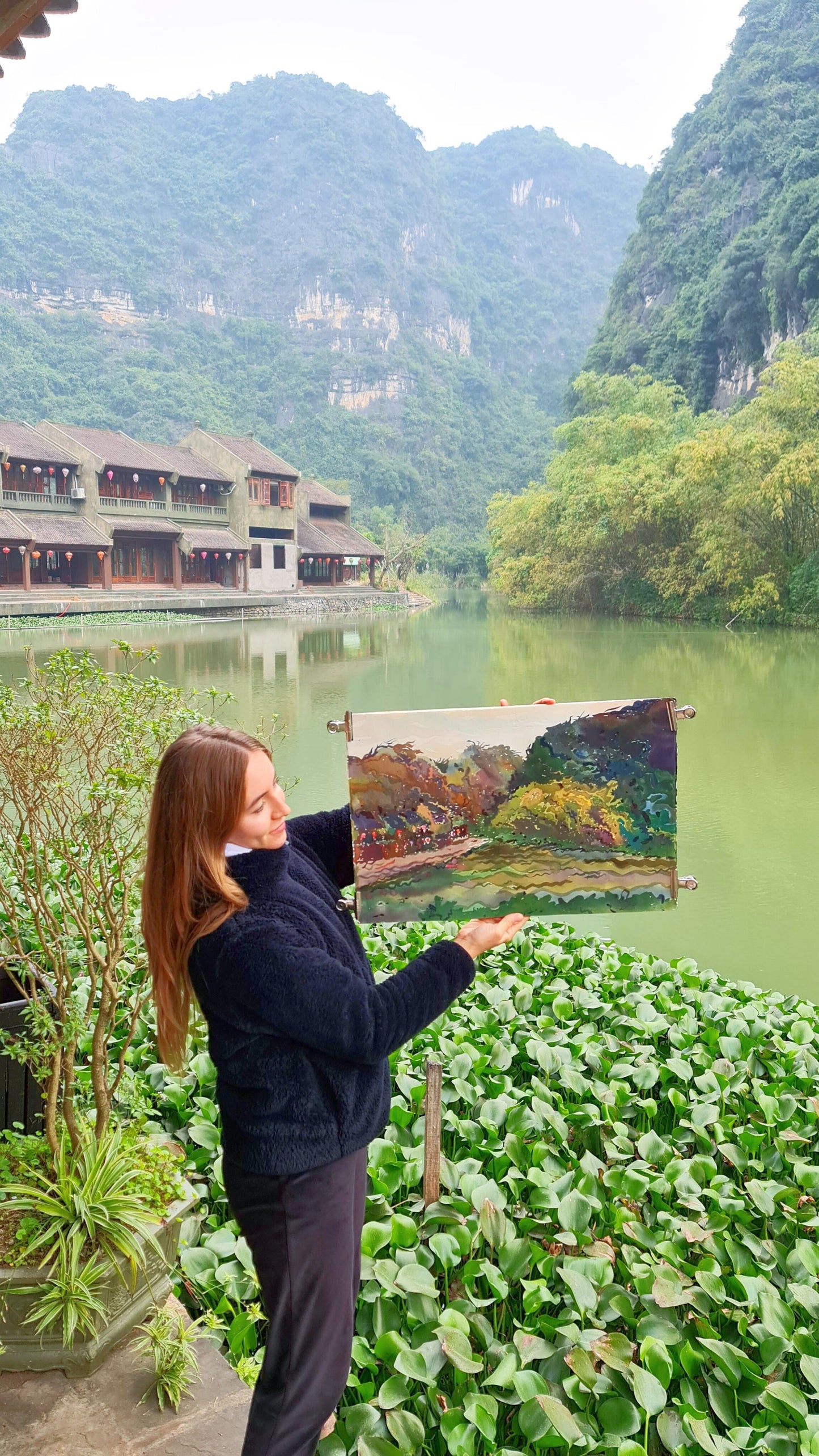 Trang An River in Ninh Binh Painting by Tanbelia