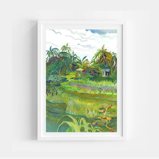 Ceking Rice Terrace in Ubud in Bali Watercolor Original Artwork by Tanbelia