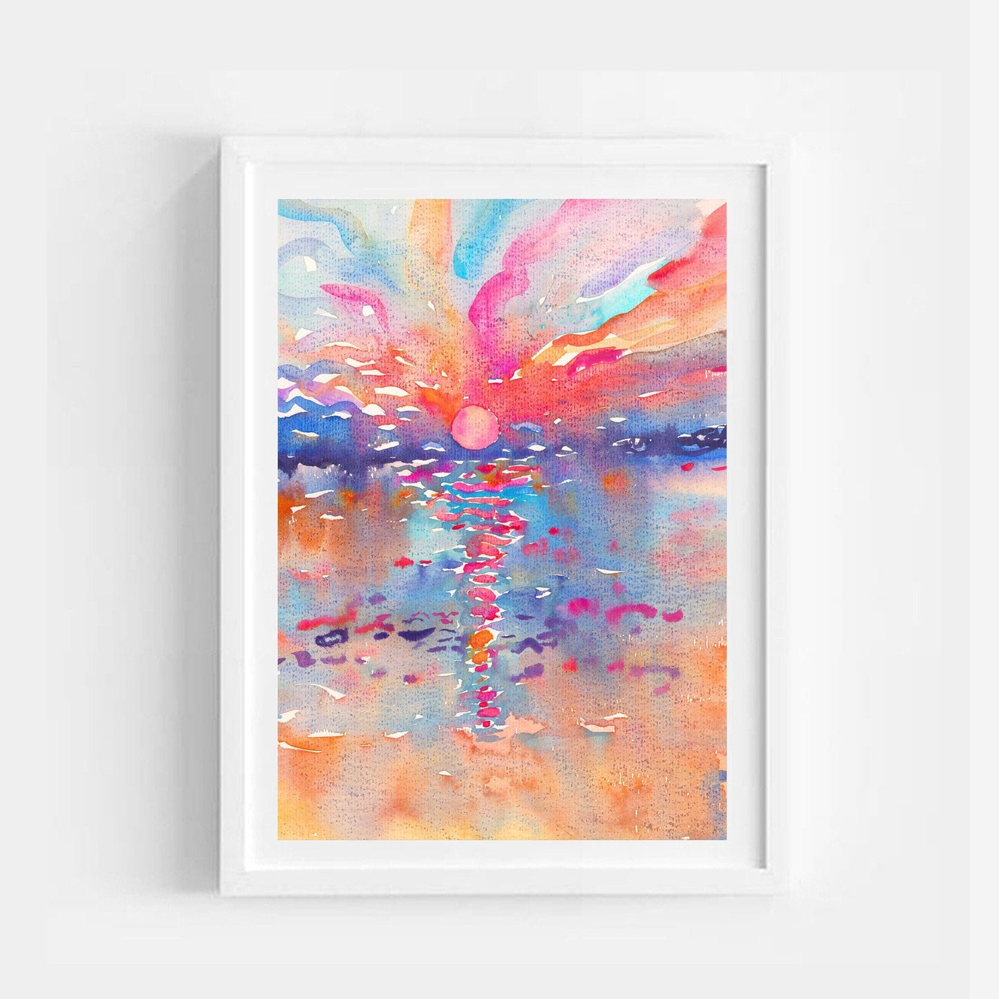 Sunset on the Mekong River Watercolor Original Painting by Tanbelia