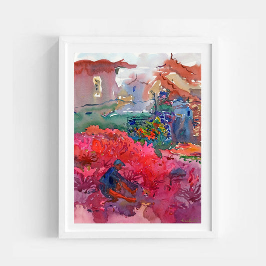 Incense Stick Village in Hanoi Watercolor Original Painting by Tanbelia