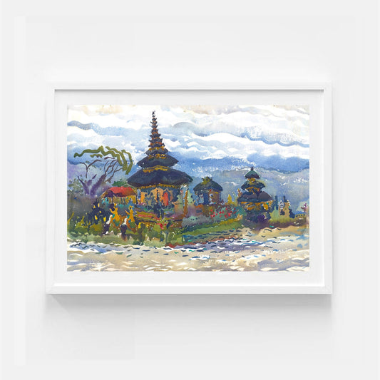 Ulun Danu Beratan Temple Painting in Bali by Tanbelia