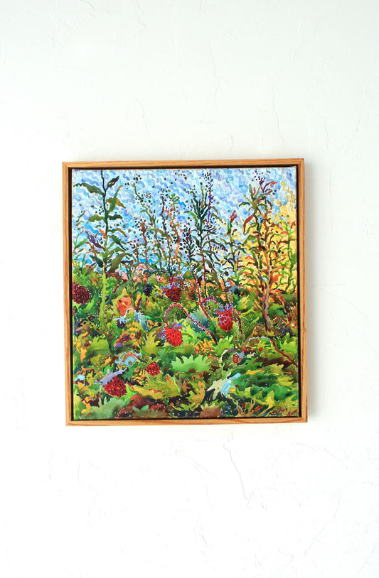 Wild Strawberry Watercolor Original Framed Painting by Tanbelia