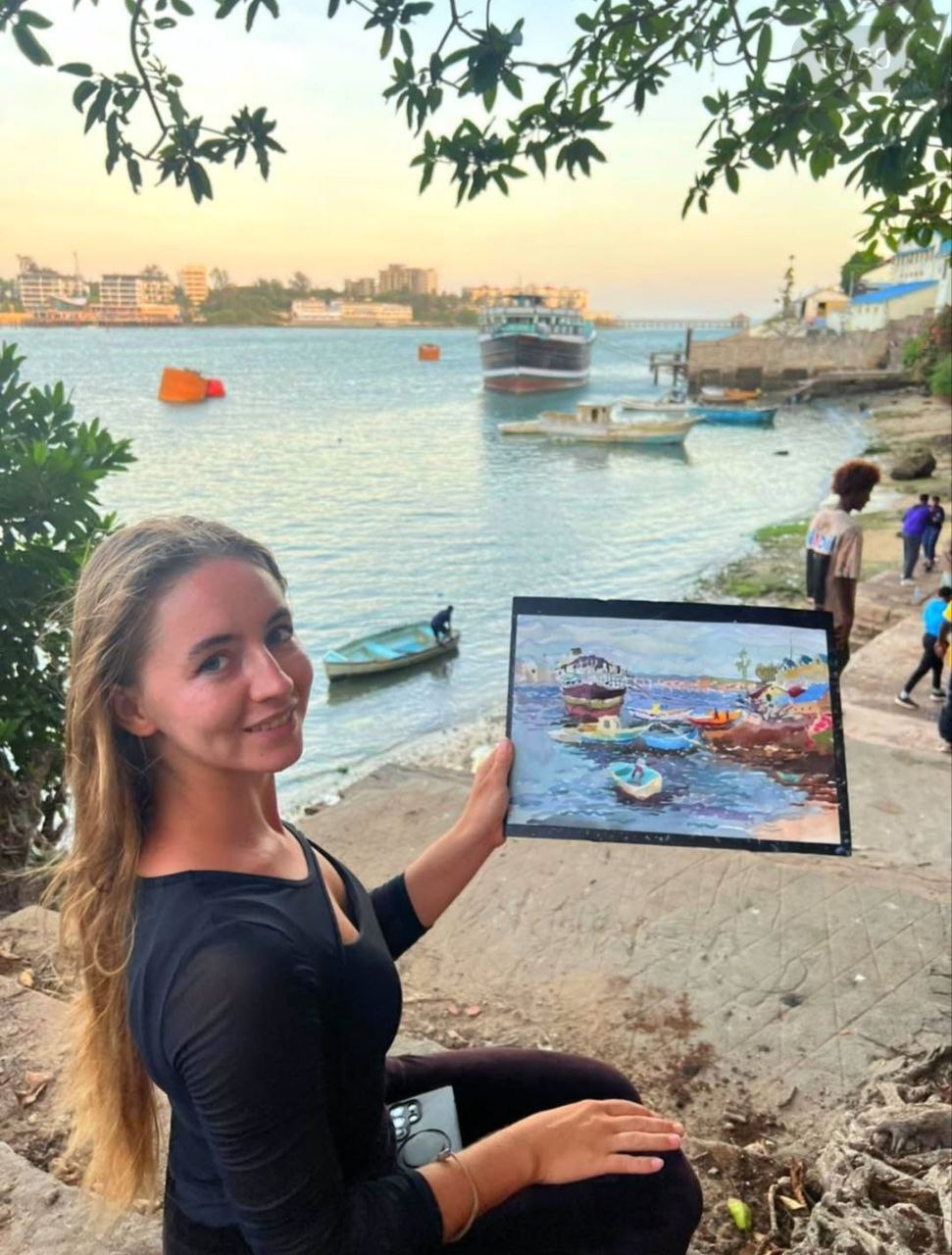 Mombasa Harbor Watercolor Painting by Tanbelia