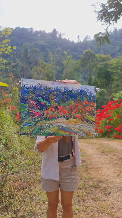 Poinsettia Flower Watercolor Painting, Nahm Dong Park in Luang Prabang by Tanbelia