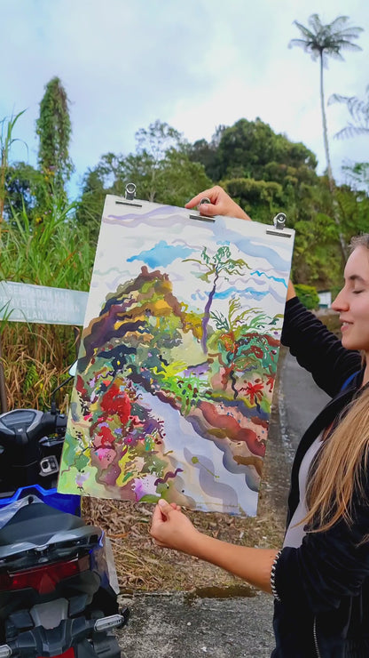 Brinchang Street in Cameron Highlands in Malaysia Watercolor Artwork by Tanbelia