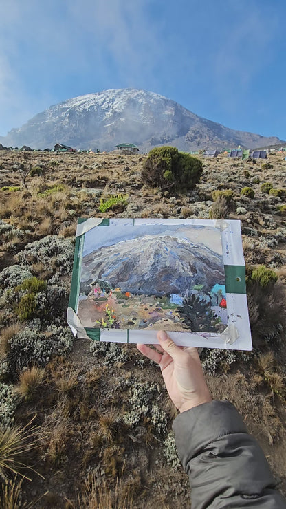 Klimanjaro Mountain Watercolor Painting - Exclusive