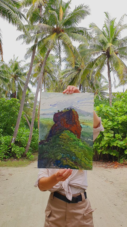 Sigiriya Rock Fortress Watercolor Original Painting by Tanbelia