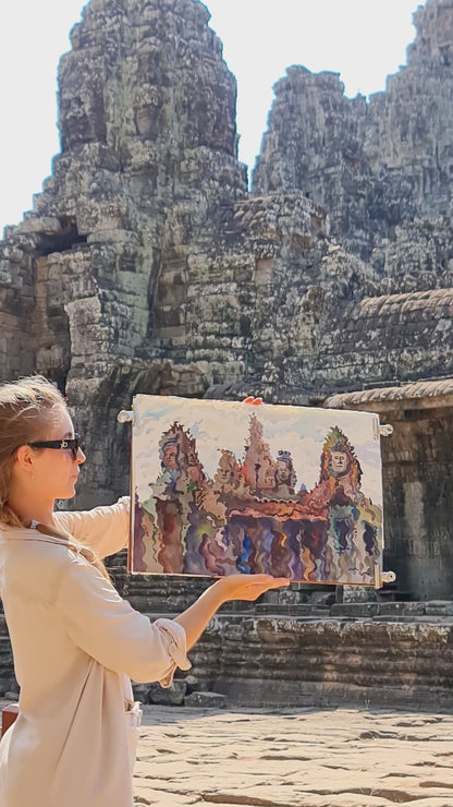 Bayon Temple Painting in Angkor Wat in Cambodia by Tanbelia