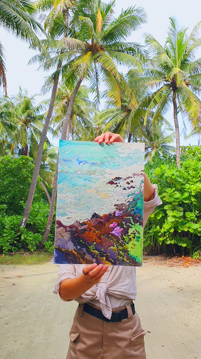 Parrot Rock Island in Mirissa Beach Watercolor Original Painting by Tanbelia